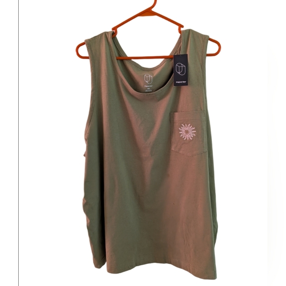 Men's Original Use XXL Olive Green Tank Top with White Sun Graphic - Picture 5 of 5